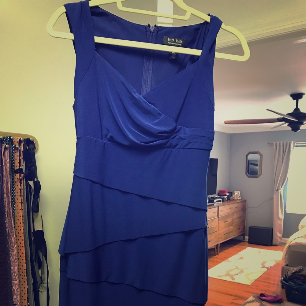 White House black market blue rouched dress